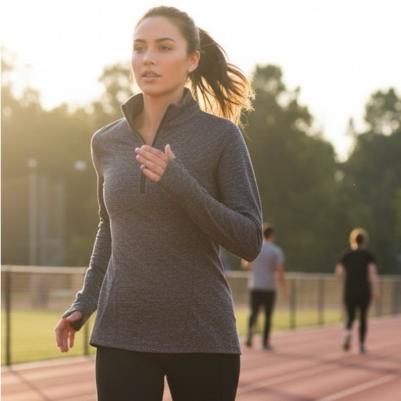 Lululemon Heathered Gray 1/2 Zip Pullover Top Size medium Long Sleeve Activewear - Picture 1 of 11